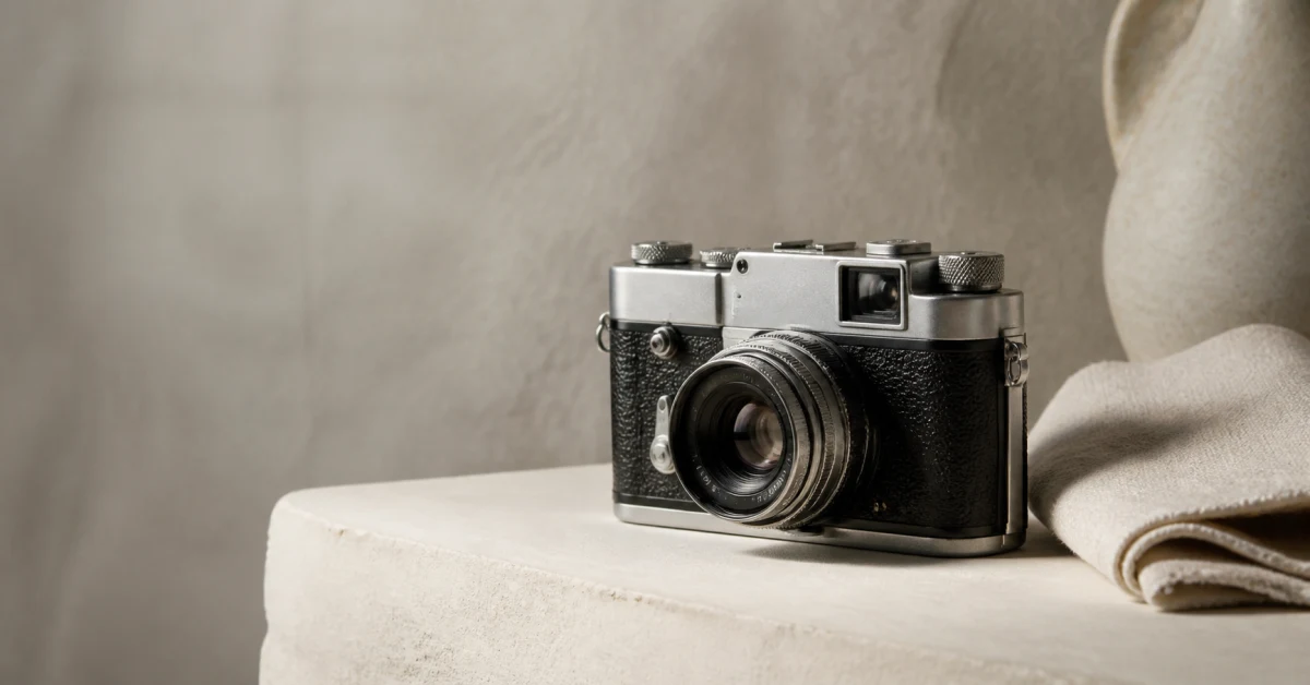 Appareil photo argentique posé pour la photo de vente